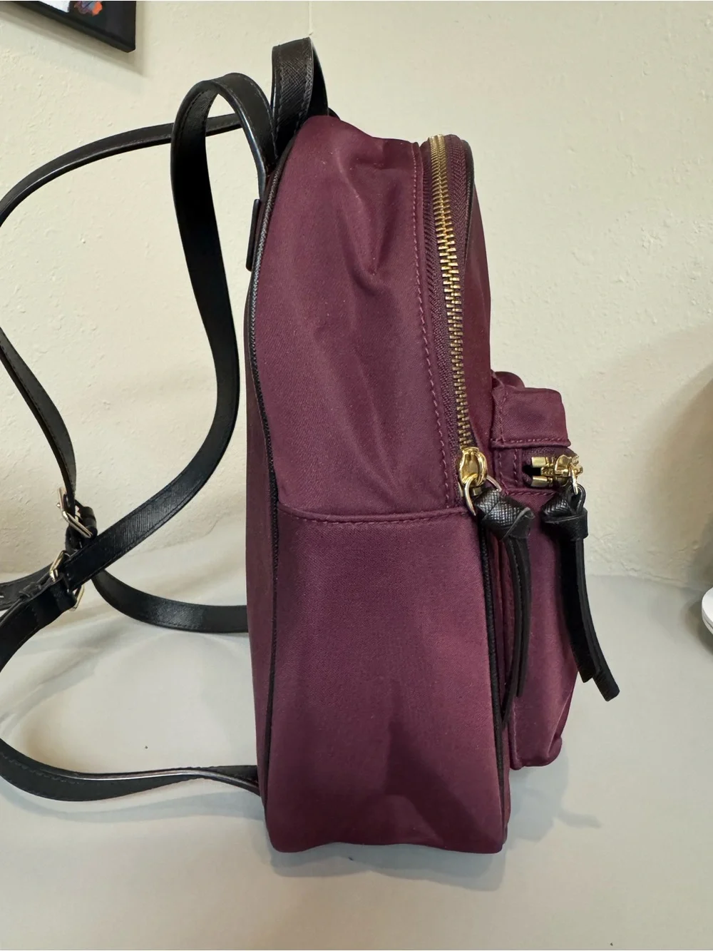 kate spade burgundy mini nylon backpack with gold hardware